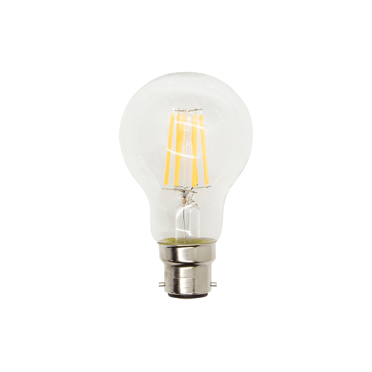 A60 6W BC & B22 Globes Warm White Clear Filament LED