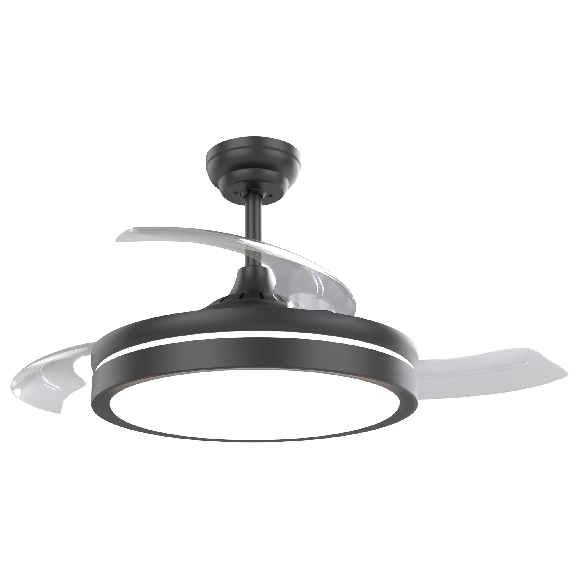 Black 3 Blade Retractable DC Ceiling Fan With CCT LED