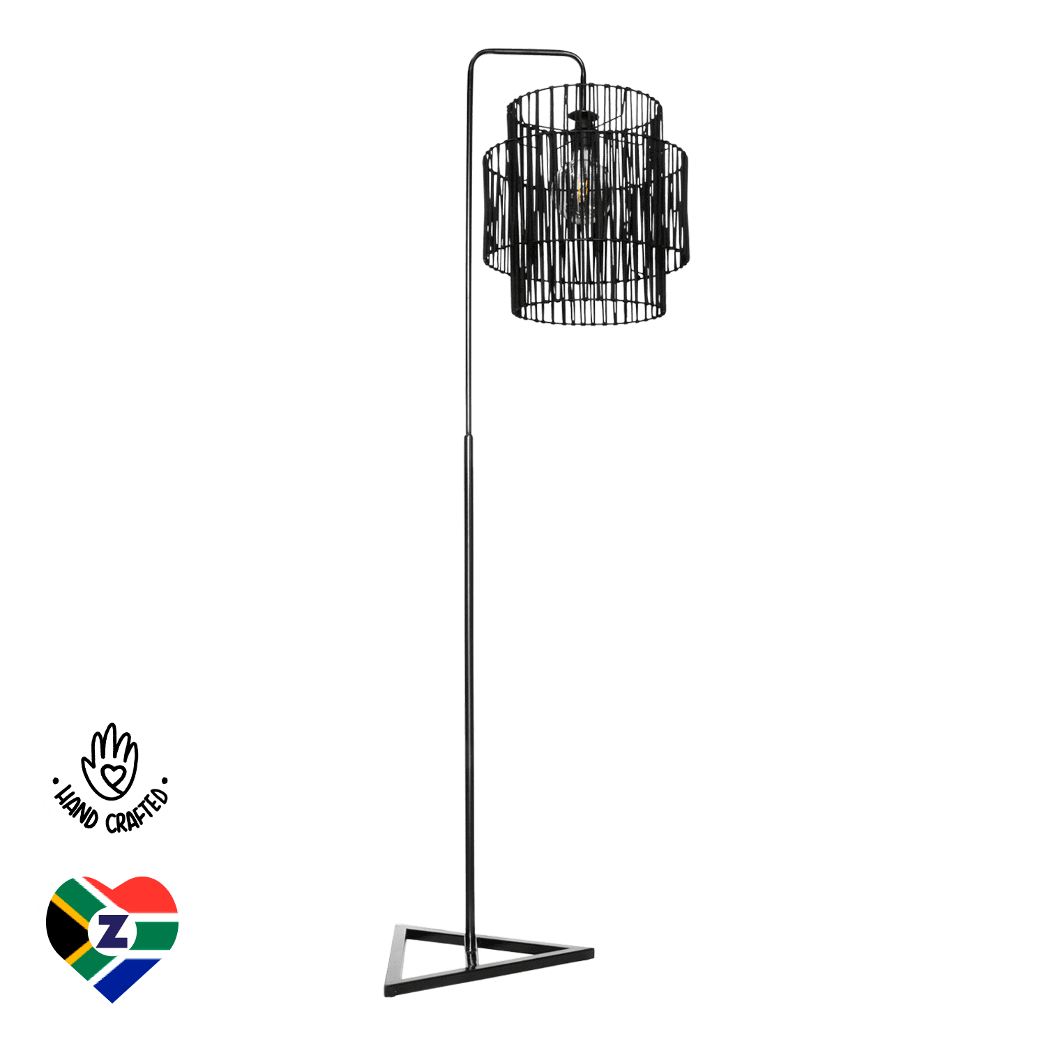 Isgubu Black Standing Lamp with Black Three-Tier Woven Shade