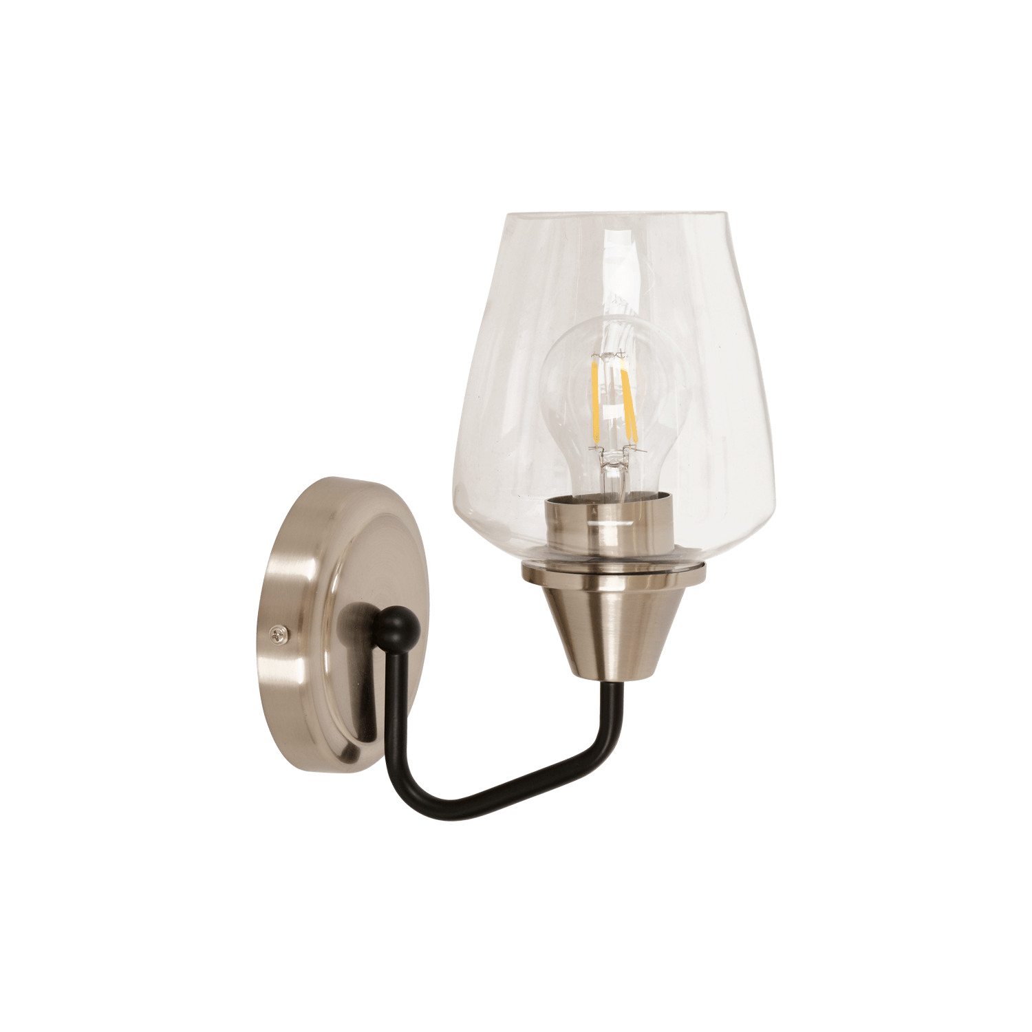 Selina 1 Light Black and Satin Nickel Wall Light with Clear Glass