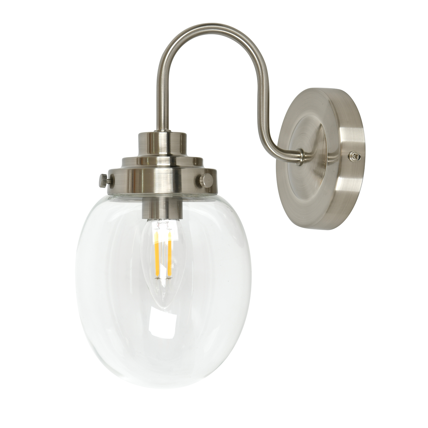 Tori Satin Nickel Wall Light with Clear Glass