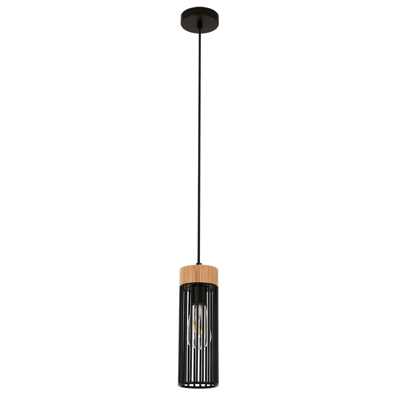 Archer black and natural wood pendant light