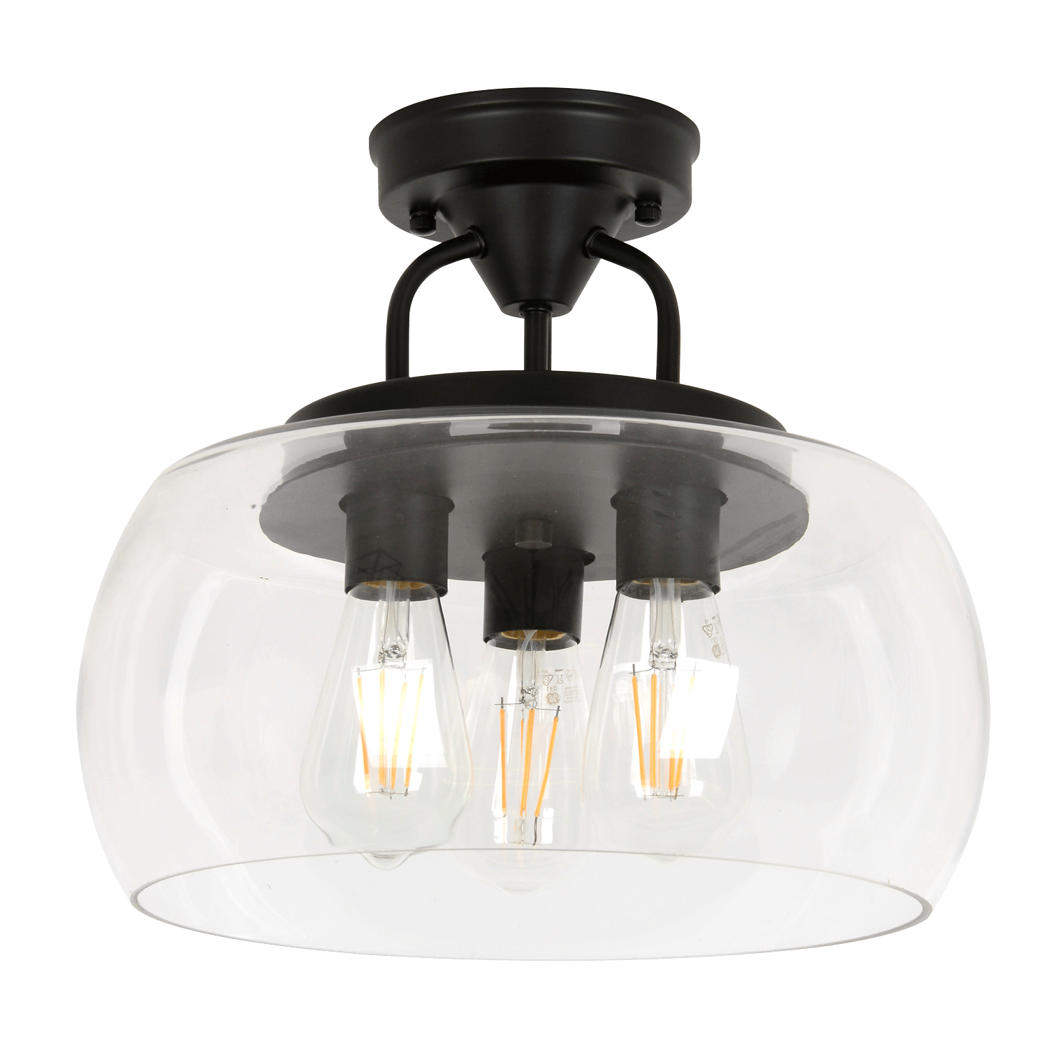 Matt Black and Open Glass Ceiling Light with the lampholders