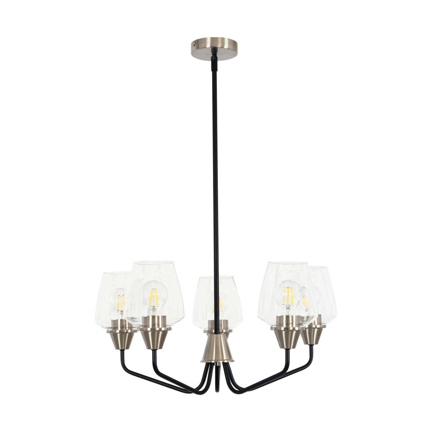 Selina 5 Light Black and Satin Nickel Chandelier with Clear Glass